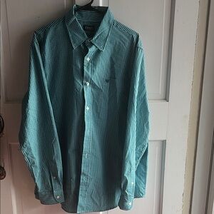 Chaps Teal Checkered Button Down Shirt